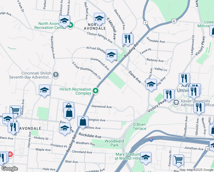 map of restaurants, bars, coffee shops, grocery stores, and more near 811 South Crescent Avenue in Cincinnati