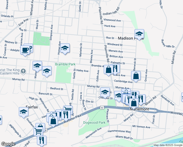 map of restaurants, bars, coffee shops, grocery stores, and more near 4246 Blaney Avenue in Cincinnati