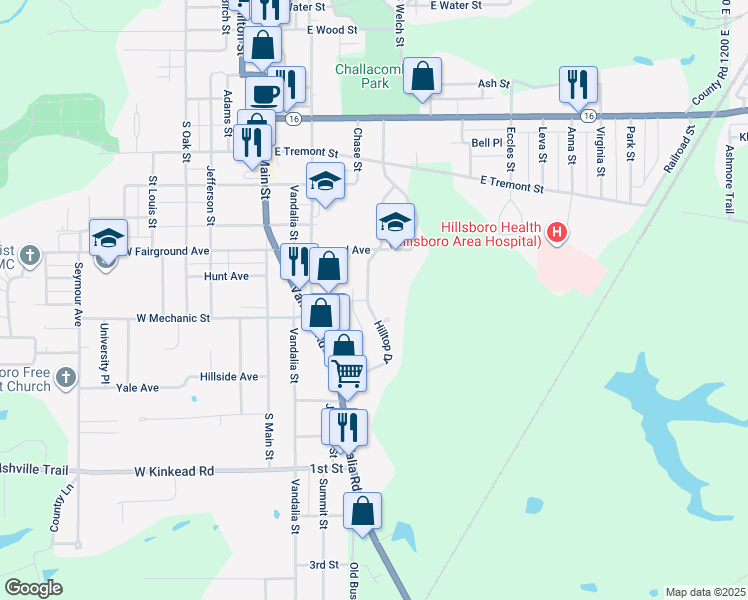 map of restaurants, bars, coffee shops, grocery stores, and more near 11 Hilltop Drive in Hillsboro