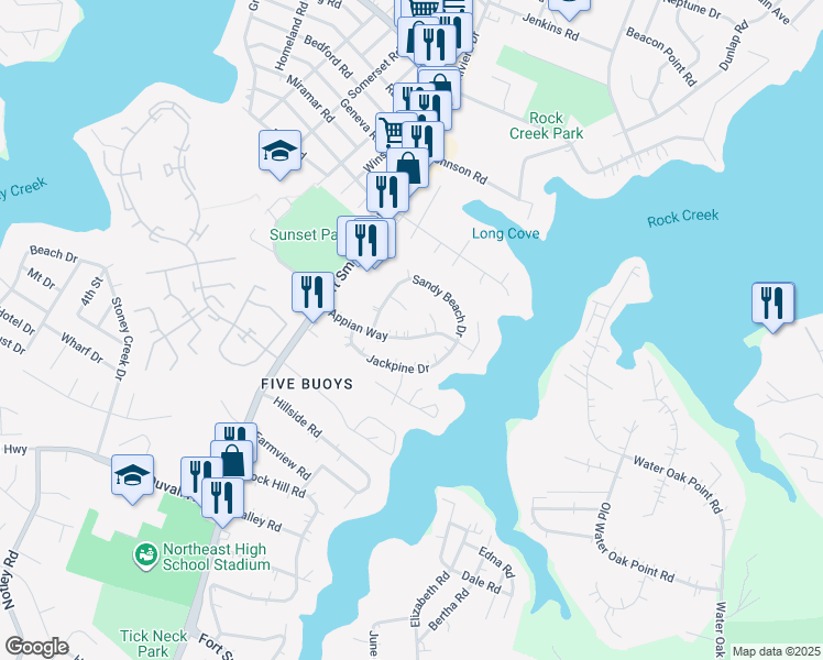 map of restaurants, bars, coffee shops, grocery stores, and more near 108 Appian Way in Pasadena