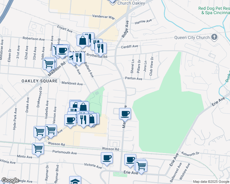 map of restaurants, bars, coffee shops, grocery stores, and more near 3361 Everson Avenue in Cincinnati