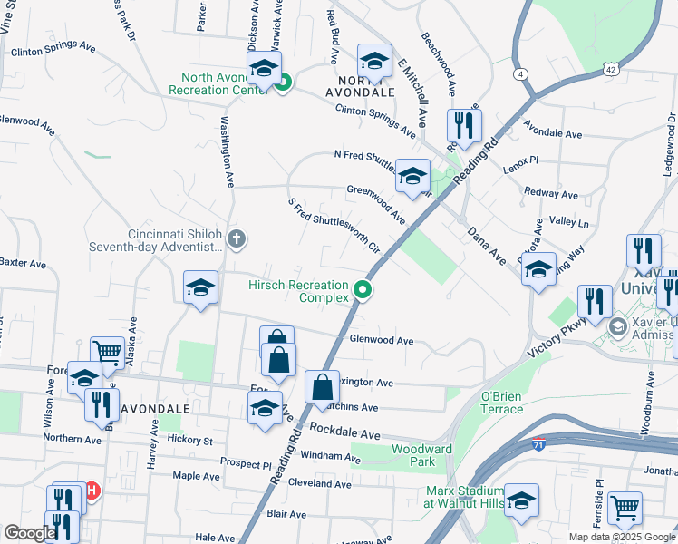 map of restaurants, bars, coffee shops, grocery stores, and more near 721 Chalfonte Place in Cincinnati