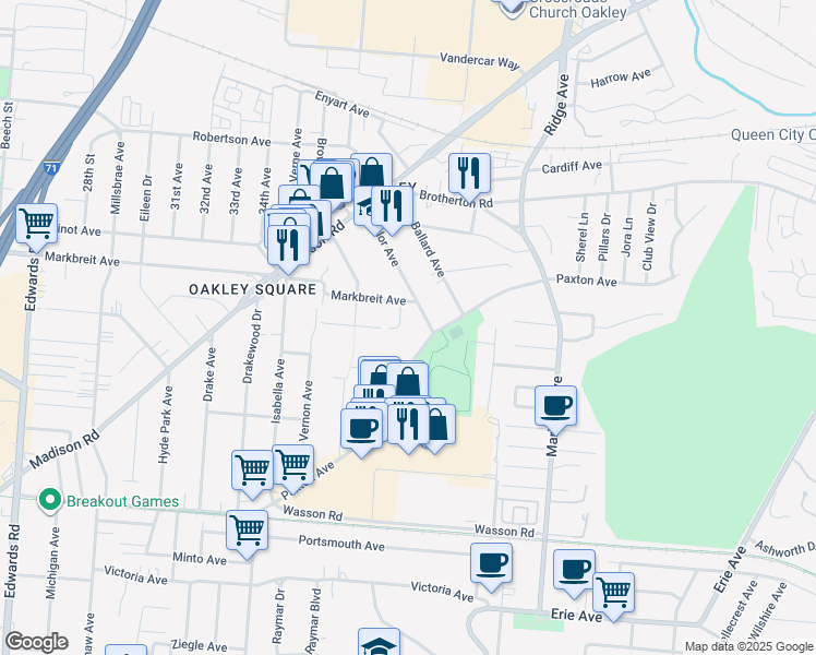 map of restaurants, bars, coffee shops, grocery stores, and more near 3165 Sagola Place in Cincinnati
