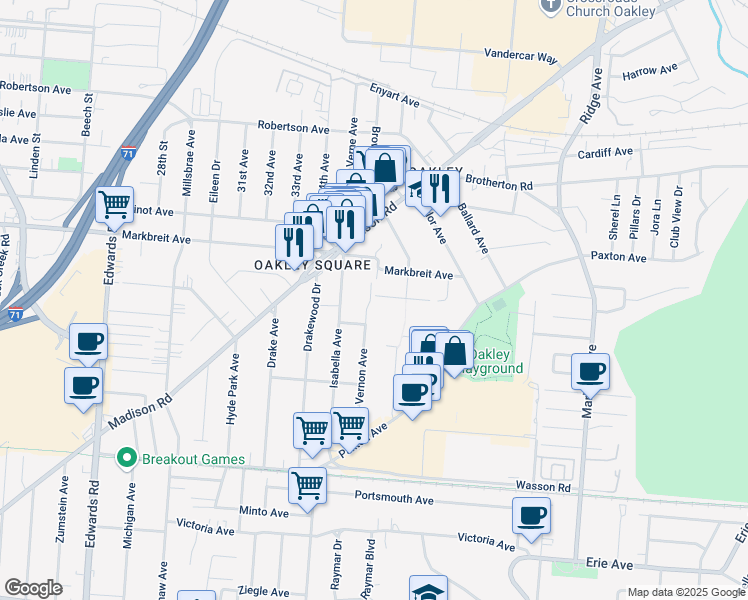 map of restaurants, bars, coffee shops, grocery stores, and more near 3101 Celeron Avenue in Cincinnati