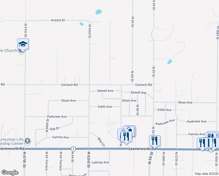 map of restaurants, bars, coffee shops, grocery stores, and more near 6211 Cernech Road in Kansas City
