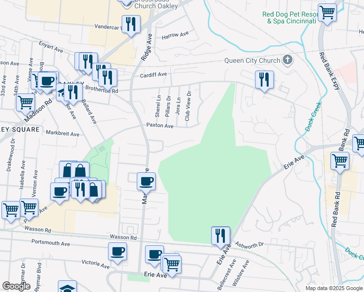 map of restaurants, bars, coffee shops, grocery stores, and more near 3533 Rawson Pl in Cincinnati