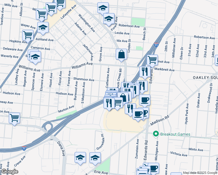 map of restaurants, bars, coffee shops, grocery stores, and more near 3926 Catherine Avenue in Cincinnati