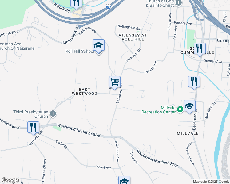 map of restaurants, bars, coffee shops, grocery stores, and more near 3627 McHenry Avenue in Cincinnati
