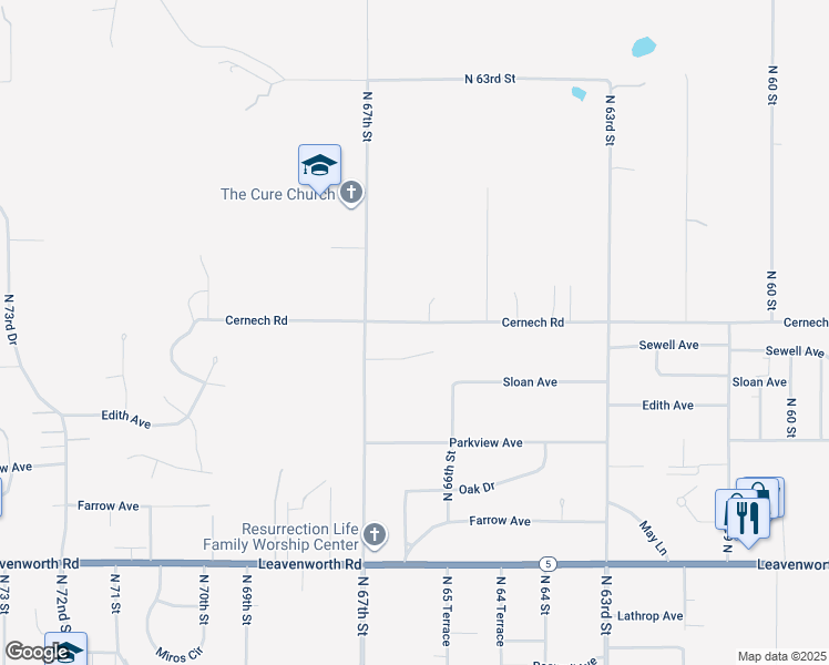 map of restaurants, bars, coffee shops, grocery stores, and more near 6623 Cernech Road in Kansas City