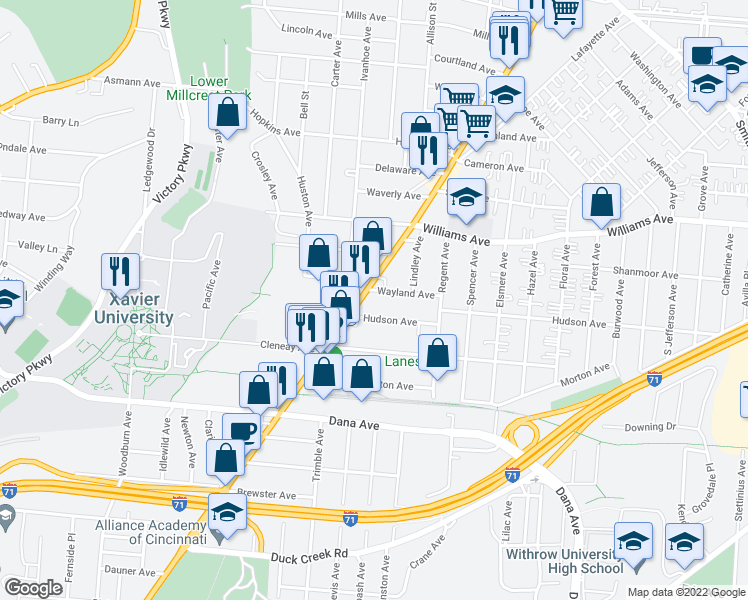 map of restaurants, bars, coffee shops, grocery stores, and more near 3858 Montgomery Road in Norwood