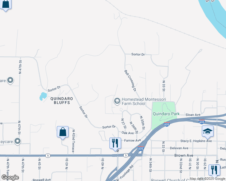 map of restaurants, bars, coffee shops, grocery stores, and more near 3508 North 39th Street in Kansas City