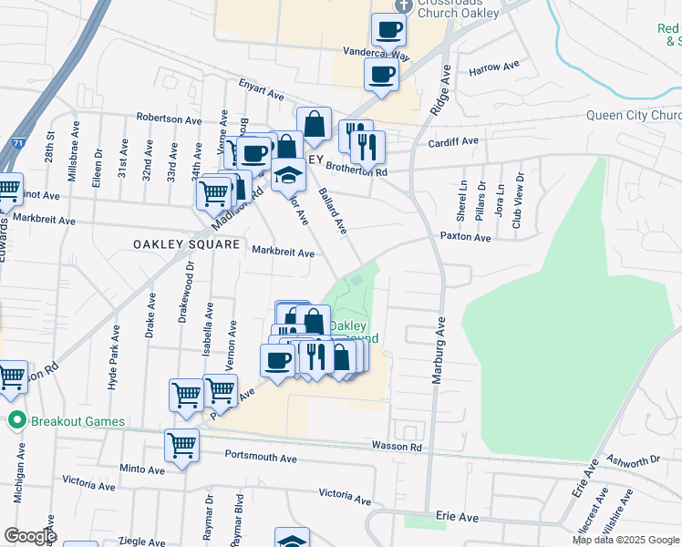 map of restaurants, bars, coffee shops, grocery stores, and more near 3902 Taylor Avenue in Cincinnati