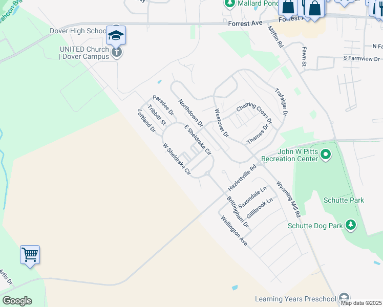 map of restaurants, bars, coffee shops, grocery stores, and more near 105 Katrina Way in Dover