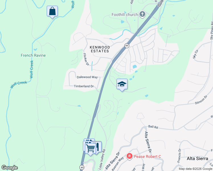 map of restaurants, bars, coffee shops, grocery stores, and more near 14957 California 49 in Grass Valley
