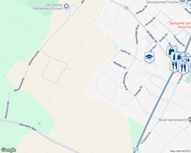 map of restaurants, bars, coffee shops, grocery stores, and more near 313 Tyson Drive in Berryville