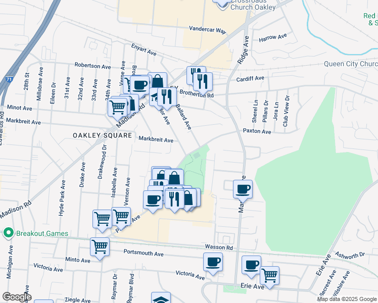 map of restaurants, bars, coffee shops, grocery stores, and more near 3902 Taylor Avenue in Cincinnati