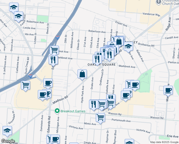 map of restaurants, bars, coffee shops, grocery stores, and more near 2944 Madison Road in Cincinnati