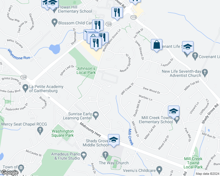 map of restaurants, bars, coffee shops, grocery stores, and more near 8218 Ironclad Court in Gaithersburg