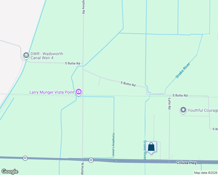 map of restaurants, bars, coffee shops, grocery stores, and more near 5576 South Butte Road in Yuba City