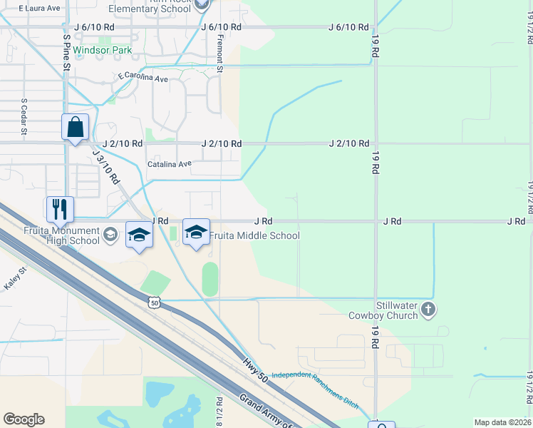 map of restaurants, bars, coffee shops, grocery stores, and more near 1866 J Road in Fruita
