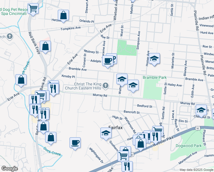 map of restaurants, bars, coffee shops, grocery stores, and more near 5834 Islington Avenue in Cincinnati