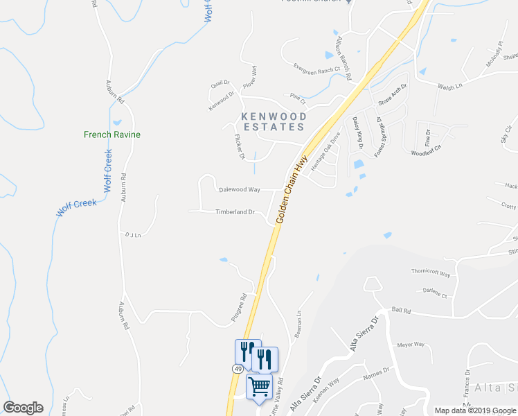 map of restaurants, bars, coffee shops, grocery stores, and more near 10086 Timberland Drive in Grass Valley