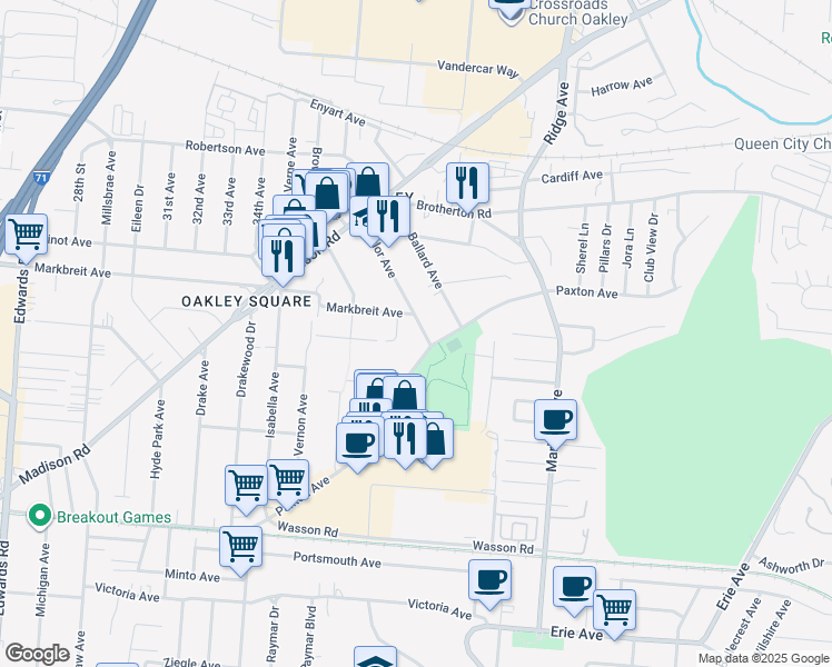 map of restaurants, bars, coffee shops, grocery stores, and more near 3165 Sagola Place in Cincinnati