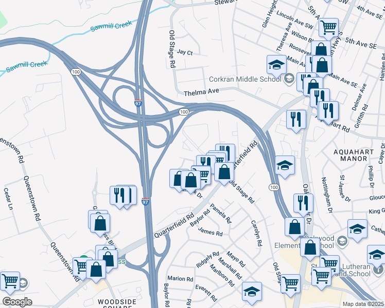 map of restaurants, bars, coffee shops, grocery stores, and more near 1054 Wisdom Court in Glen Burnie