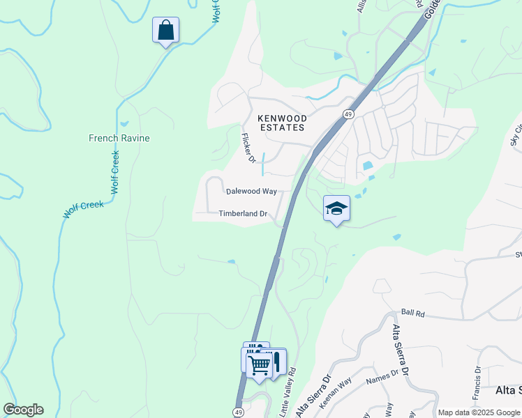 map of restaurants, bars, coffee shops, grocery stores, and more near 10086 Timberland Drive in Grass Valley