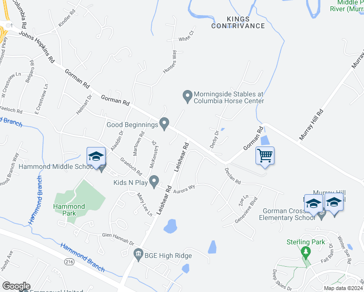 map of restaurants, bars, coffee shops, grocery stores, and more near 8040 Leishear Road in Laurel