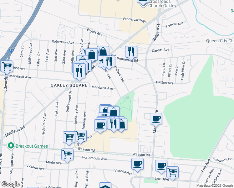 map of restaurants, bars, coffee shops, grocery stores, and more near 3165 Sagola Place in Cincinnati