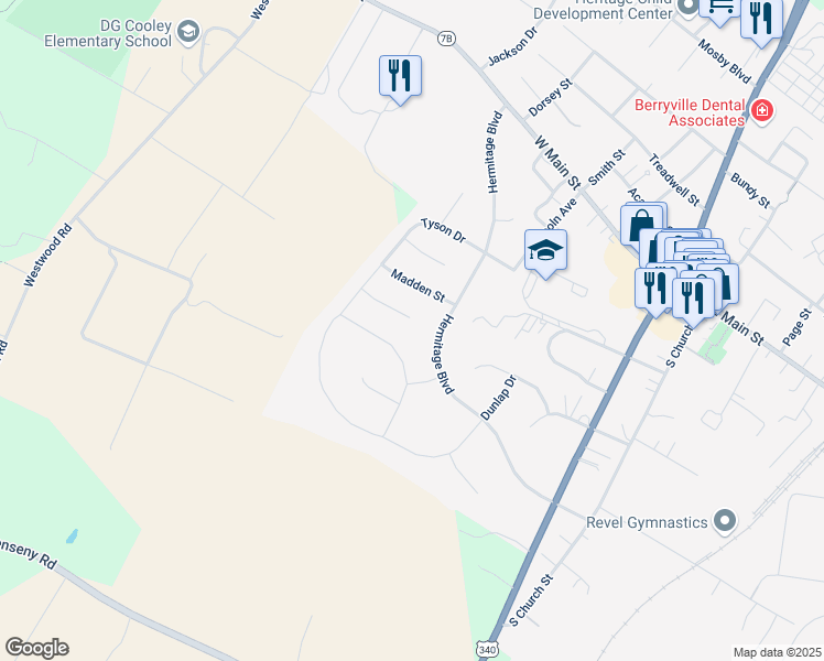 map of restaurants, bars, coffee shops, grocery stores, and more near 17697 Raven Rocks Road in Bluemont