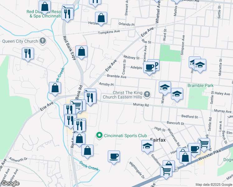 map of restaurants, bars, coffee shops, grocery stores, and more near 5605 Islington Avenue in Cincinnati