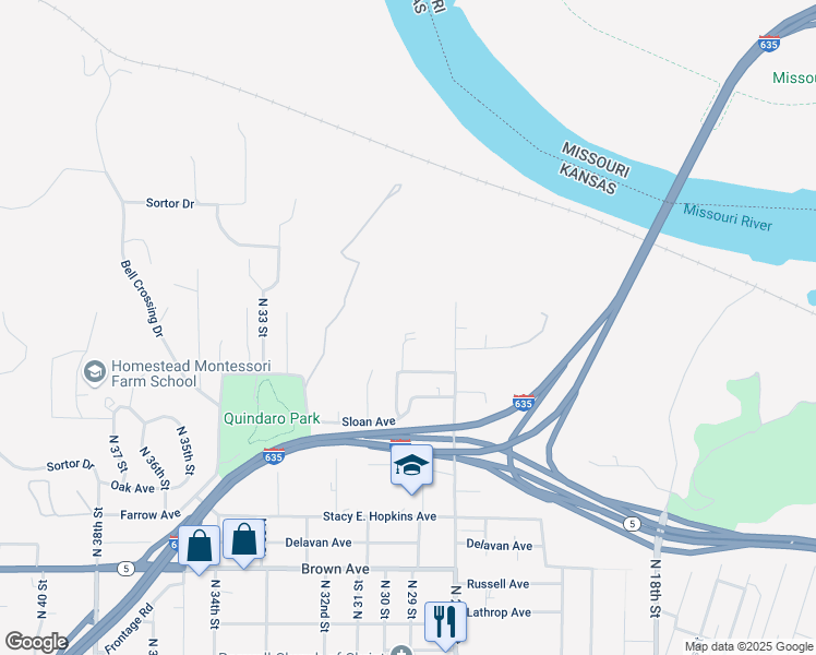 map of restaurants, bars, coffee shops, grocery stores, and more near 2804 Sewell Avenue in Kansas City