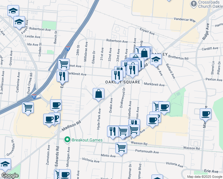 map of restaurants, bars, coffee shops, grocery stores, and more near 2954 Madison Road in Cincinnati