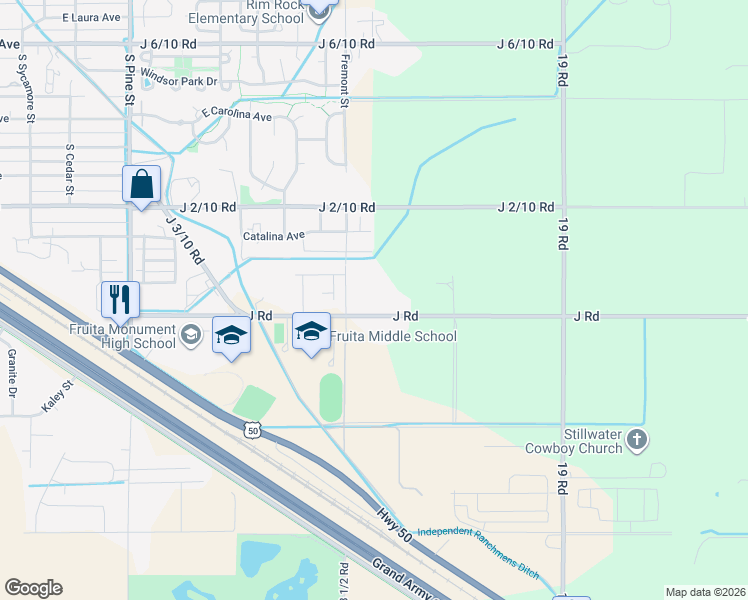 map of restaurants, bars, coffee shops, grocery stores, and more near 1856 J Road in Fruita