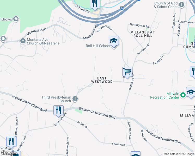 map of restaurants, bars, coffee shops, grocery stores, and more near 3515 McHenry Avenue in Cincinnati