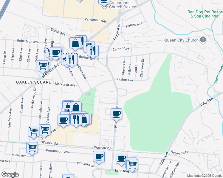 map of restaurants, bars, coffee shops, grocery stores, and more near 3370 Everson Avenue in Cincinnati