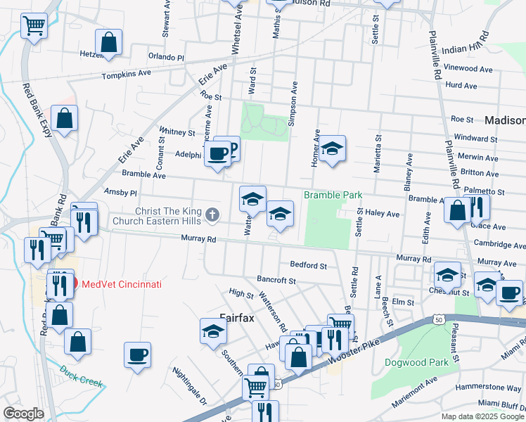 map of restaurants, bars, coffee shops, grocery stores, and more near in Cincinnati