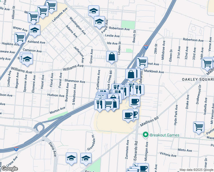 map of restaurants, bars, coffee shops, grocery stores, and more near 2609 Edmondson Road in Cincinnati