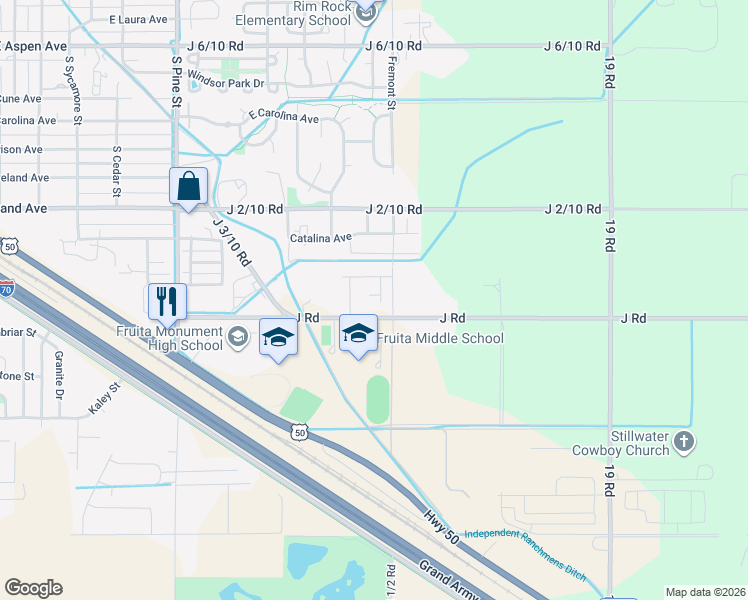 map of restaurants, bars, coffee shops, grocery stores, and more near 1856-1858 J Road in Fruita