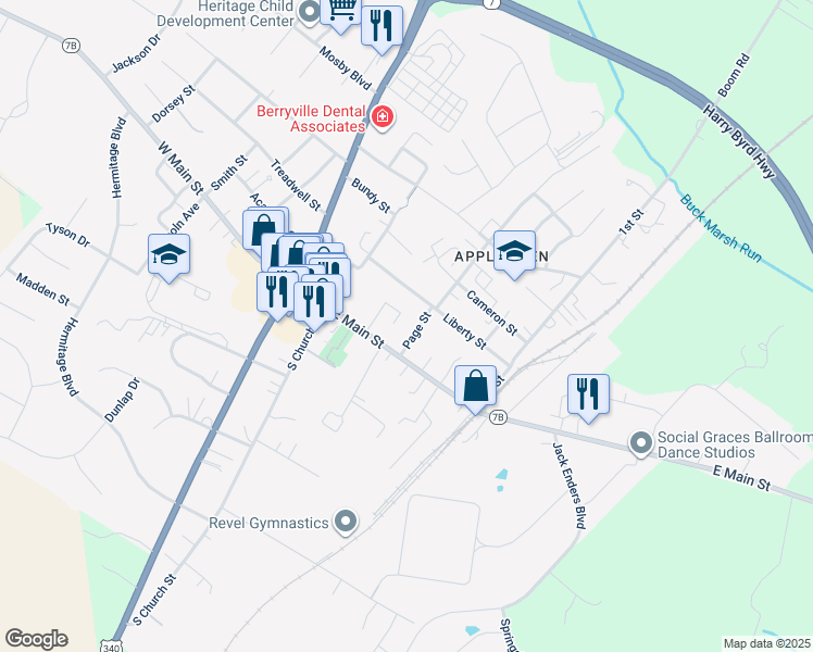 map of restaurants, bars, coffee shops, grocery stores, and more near 849 Auburn Road in Berryville