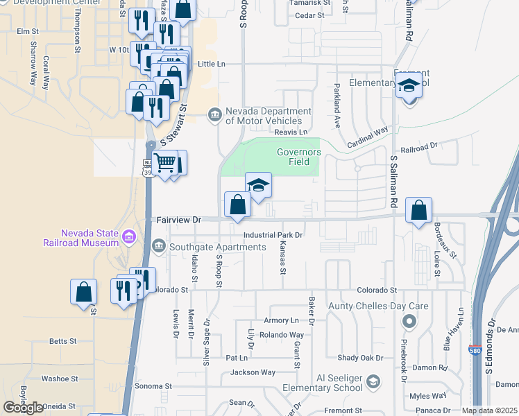 map of restaurants, bars, coffee shops, grocery stores, and more near 788 Fairview Drive in Carson City