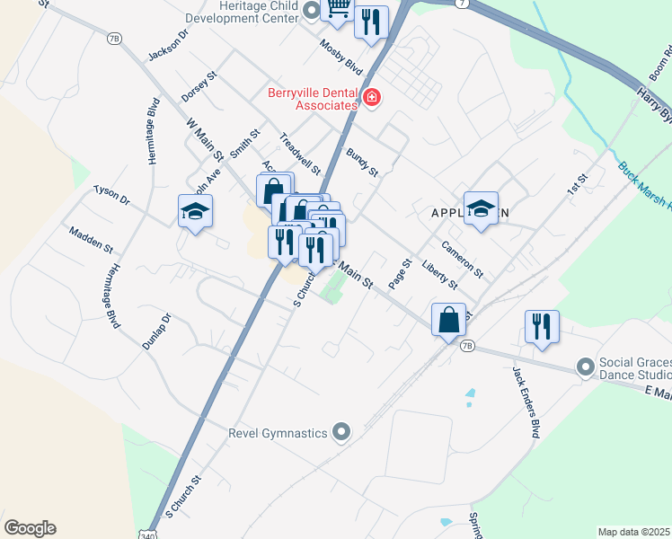 map of restaurants, bars, coffee shops, grocery stores, and more near 709 Auburn Road in Berryville