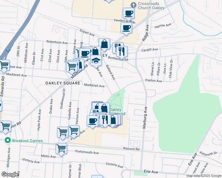 map of restaurants, bars, coffee shops, grocery stores, and more near 3902 Taylor Avenue in Cincinnati