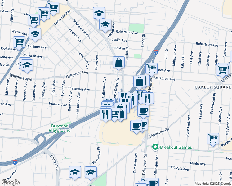 map of restaurants, bars, coffee shops, grocery stores, and more near 2609 Edmondson Road in Cincinnati