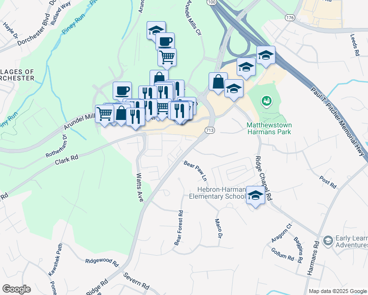 map of restaurants, bars, coffee shops, grocery stores, and more near 1624 Hardwick Court in Hanover