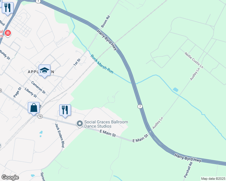 map of restaurants, bars, coffee shops, grocery stores, and more near 9 Kinsky Lane in Berryville