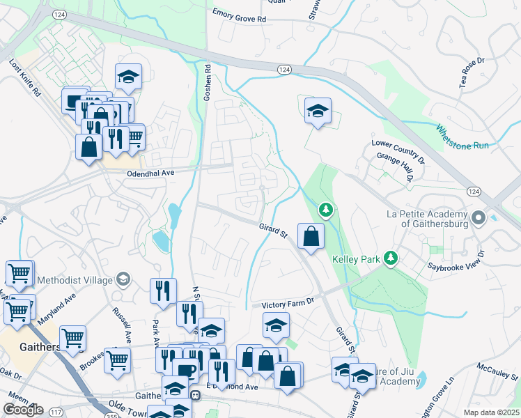 map of restaurants, bars, coffee shops, grocery stores, and more near 442 Whetstone Glen Street in Gaithersburg