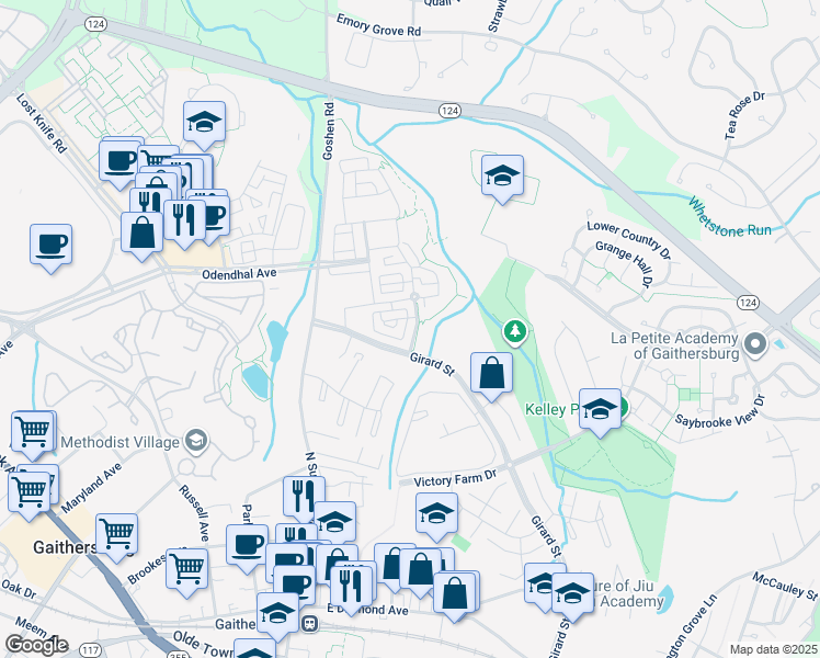 map of restaurants, bars, coffee shops, grocery stores, and more near 442 Whetstone Glen Street in Gaithersburg